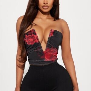 Fashion Nova Black and Red Sleeveless top with Bustier Cut Out